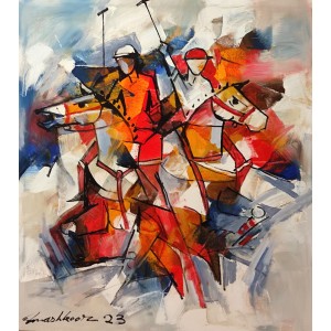 Mashkoor Raza, 30 x 36 Inch, Oil on Canvas, Polo Painting, AC-MR-630